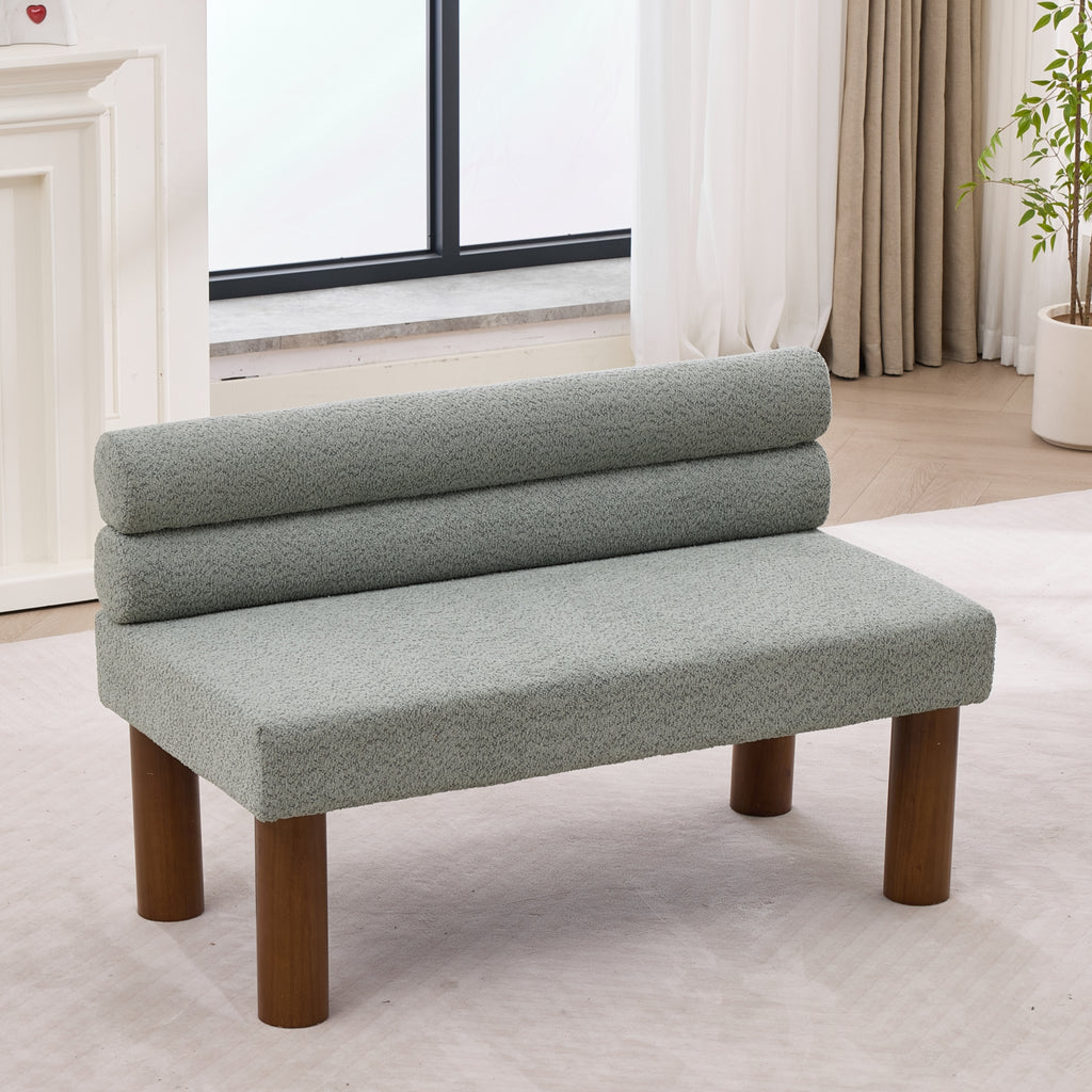 Green Bouclé Upholstered Bench with Backrest — detail 4