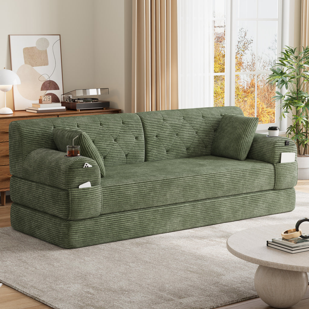Green Corduroy 3-Seater Sofa Bed — detail 8