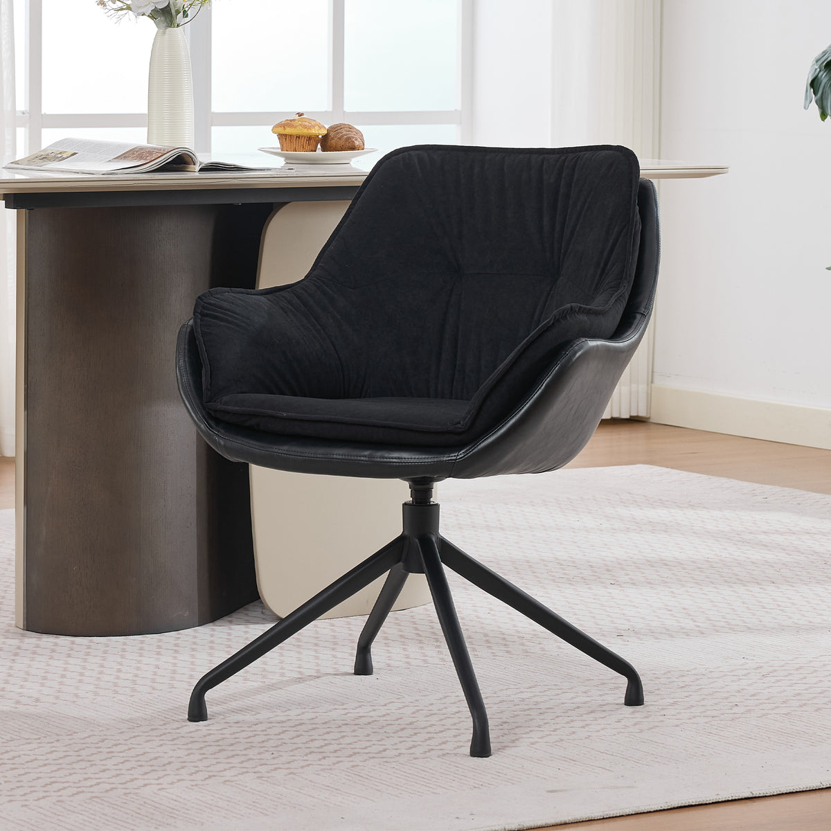 Black Faux Leather Swivel Accent Chair with Auto-Return — product view