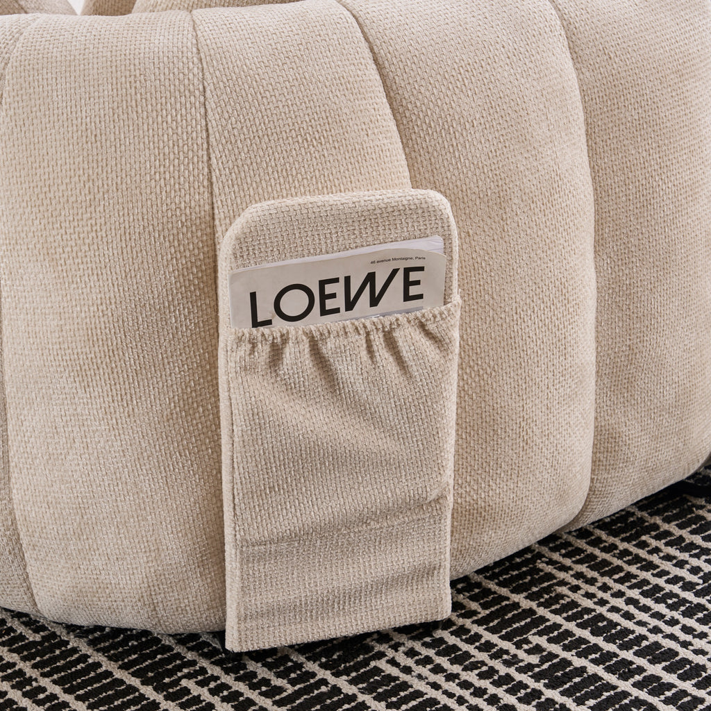 White Oversized Chenille Chaise Lounge with Pillows — detail 4