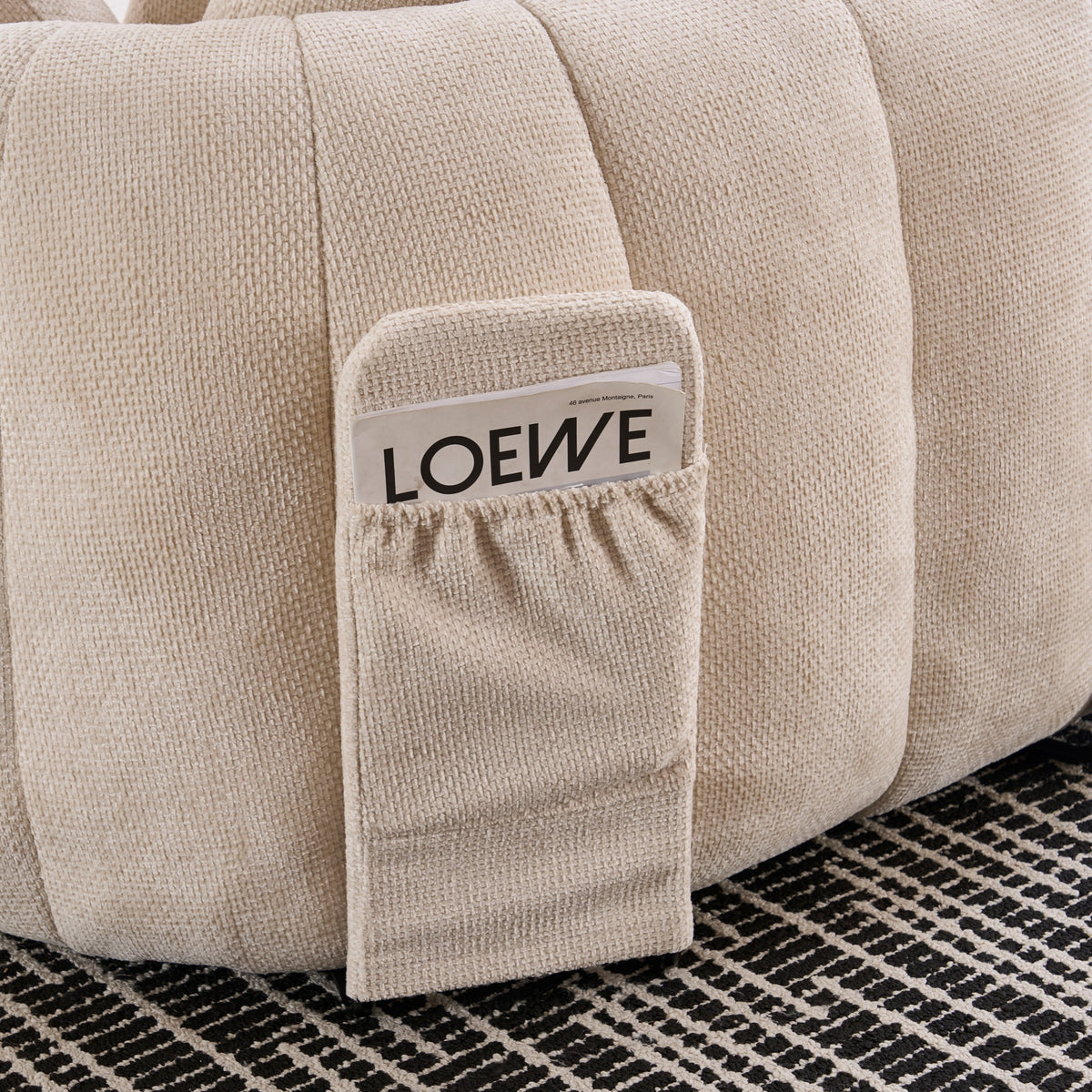 White Oversized Chenille Chaise Lounge with Pillows — detail 4