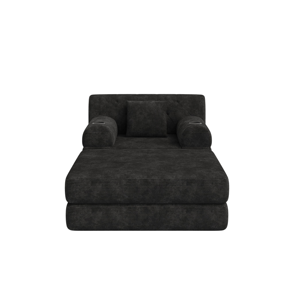 Black Corduroy Sleeper Chair with Ottoman — detail 9