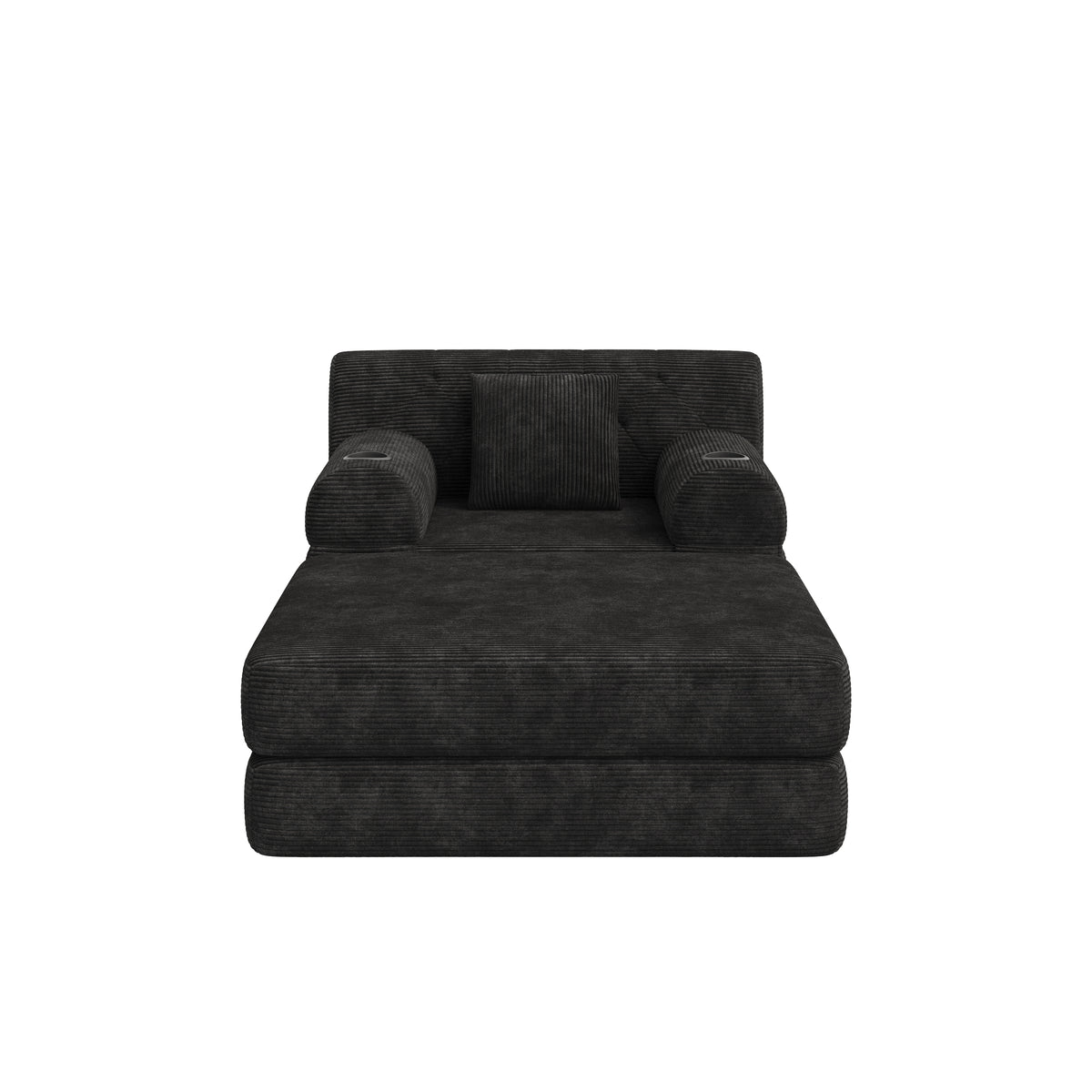 Black Corduroy Sleeper Chair with Ottoman — detail 9
