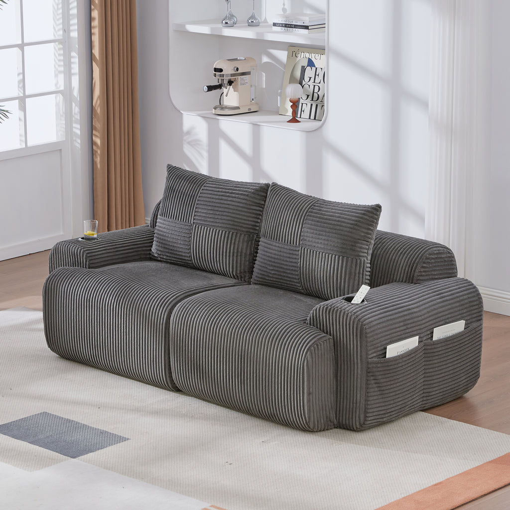 Dark Grey Corduroy 2-Seater Modular Sofa — detail 12