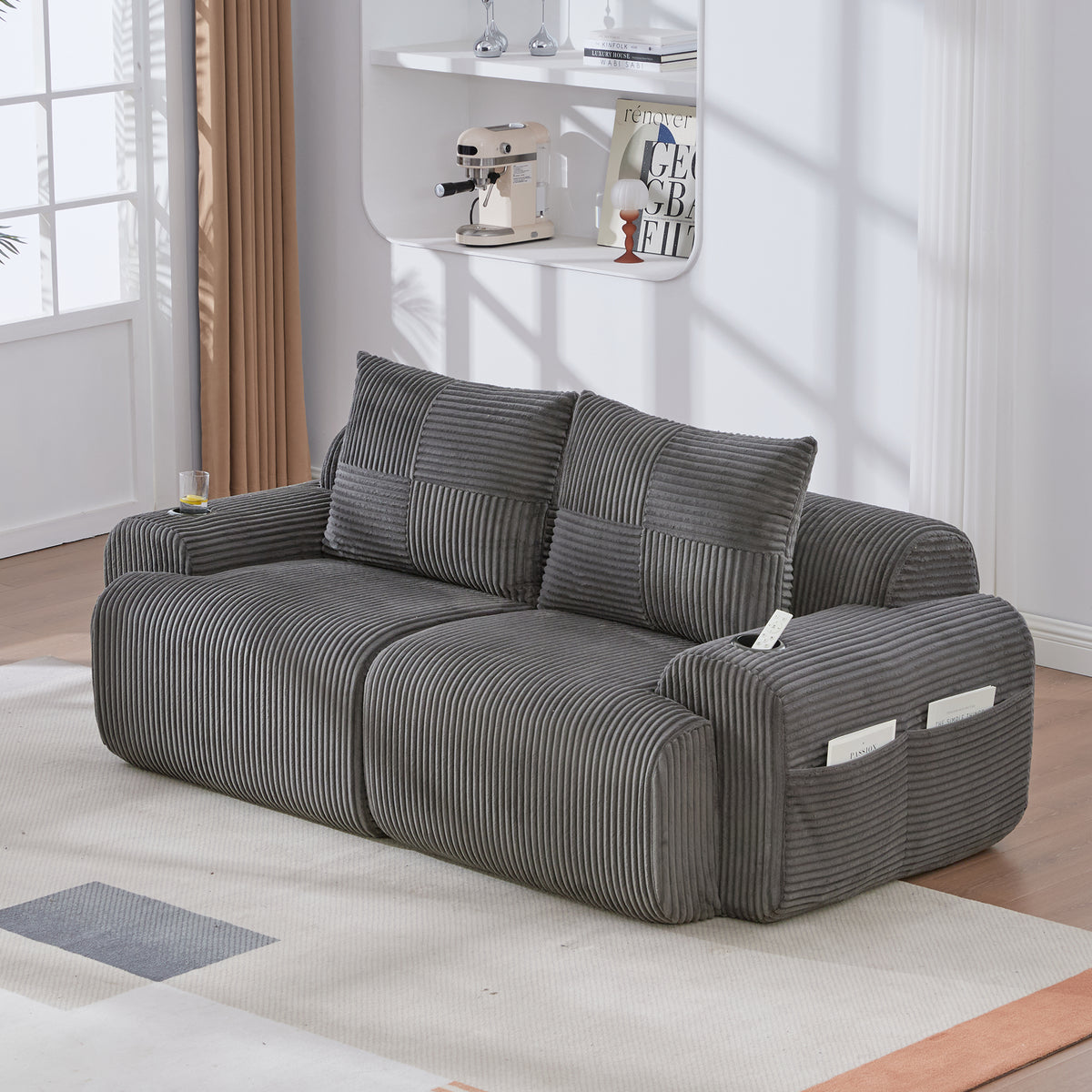 Dark Grey Corduroy 2-Seater Modular Sofa — detail 12