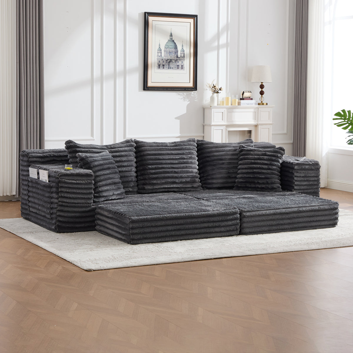 Dark Grey Corduroy Sofa Bed — detail 10