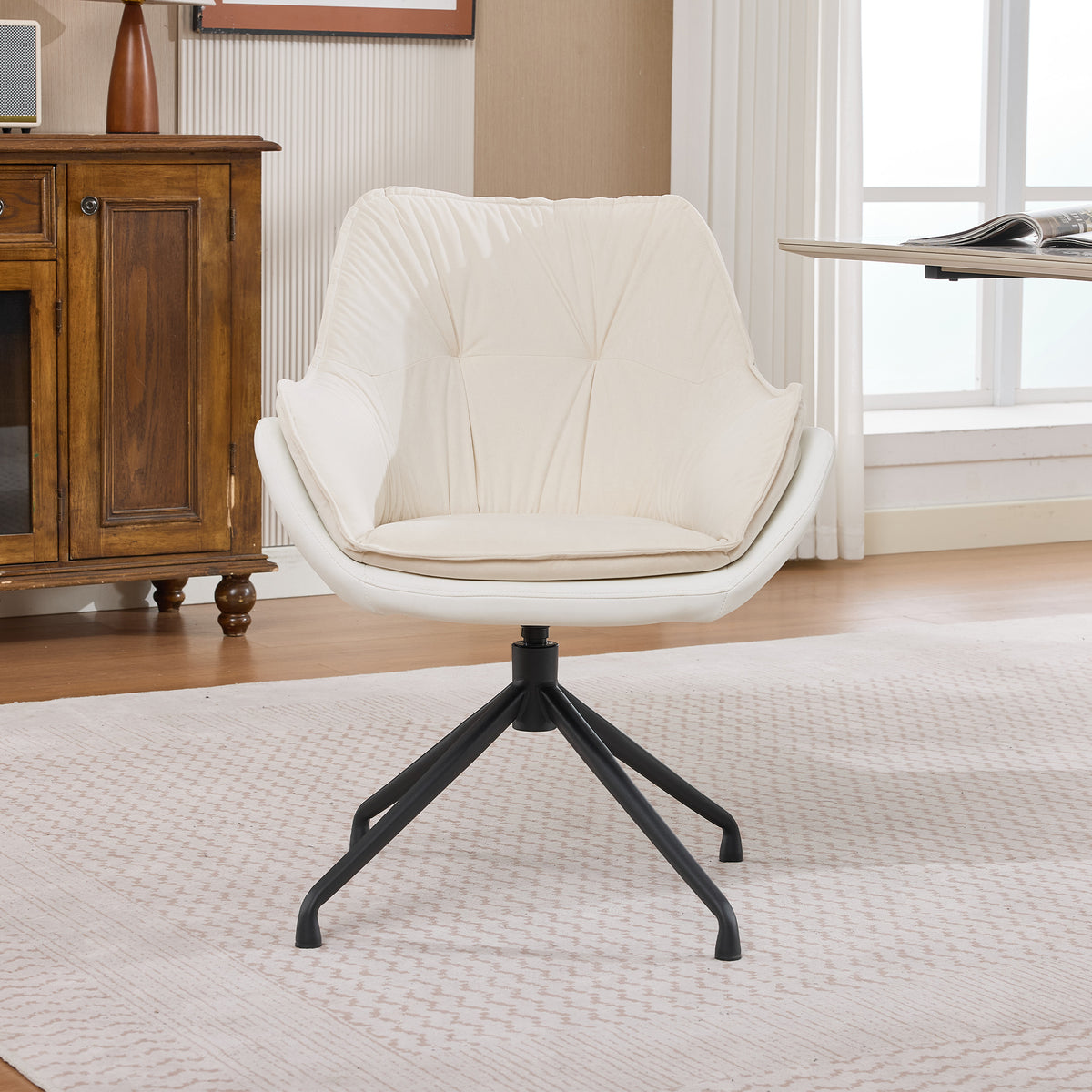 White Faux Leather Swivel Accent Chair with Auto-Return — product view