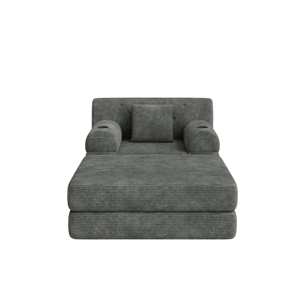 Dark Grey Corduroy Sleeper Chair with Ottoman — detail 9