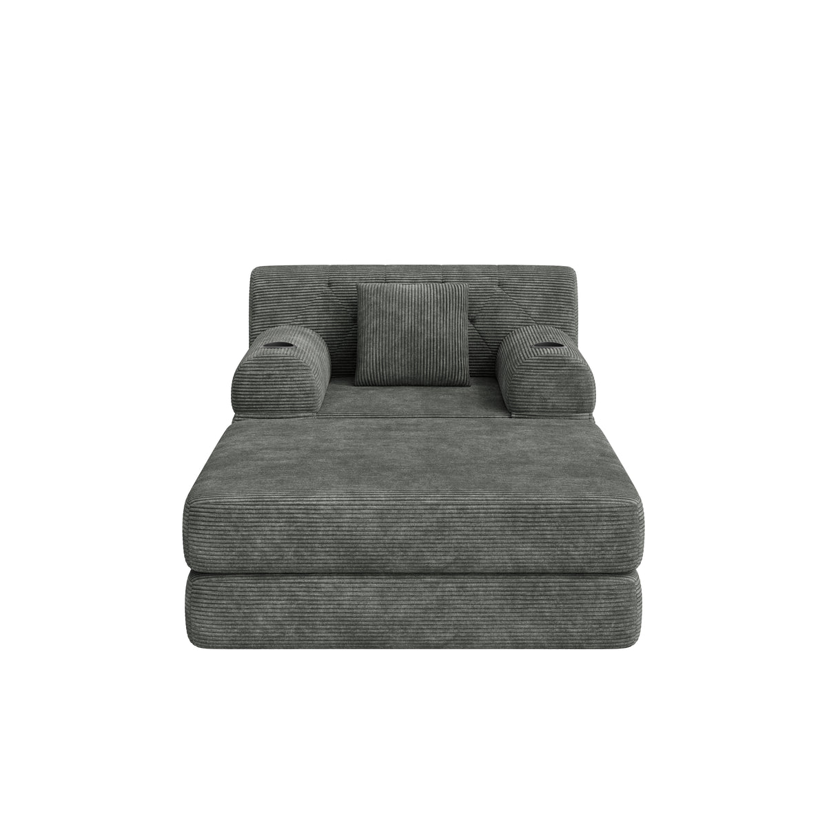 Dark Grey Corduroy Sleeper Chair with Ottoman — detail 9