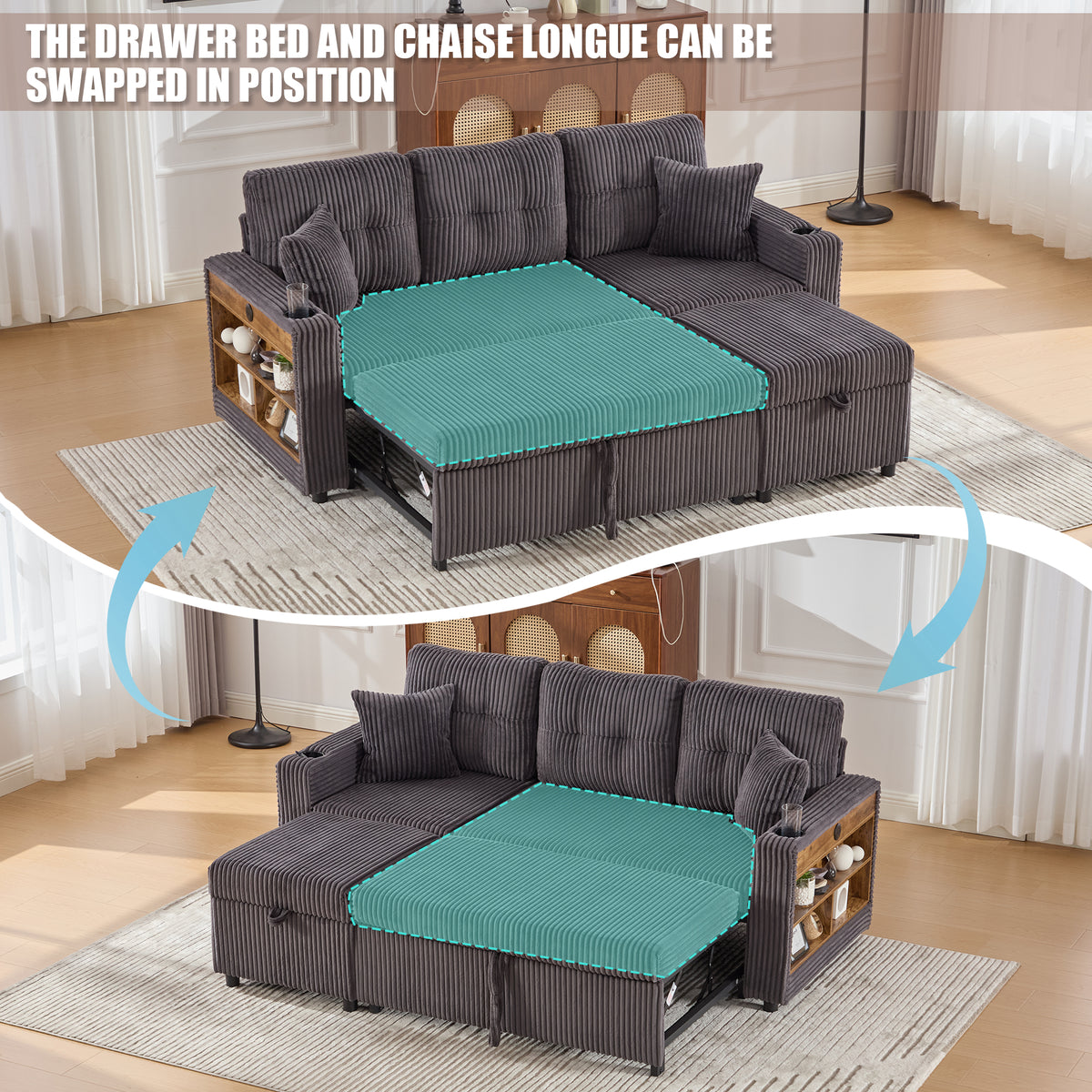 Dark Grey Corduroy Sofa Bed — detail 5