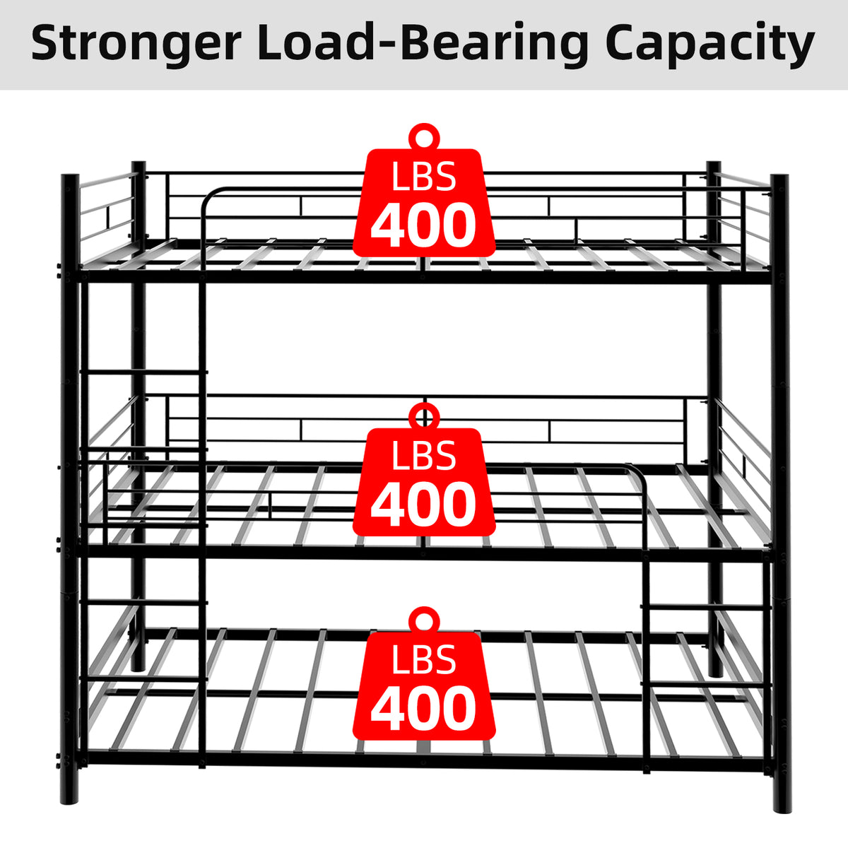 Black Triple Metal Bunk Bed – 90 × 190 cm — detail 7