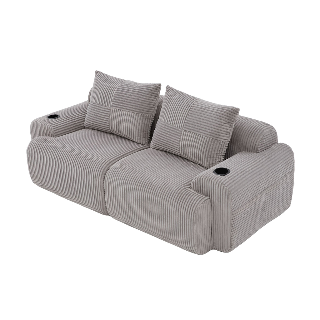 Light Grey Corduroy 2-Seater Modular Sofa — detail 14