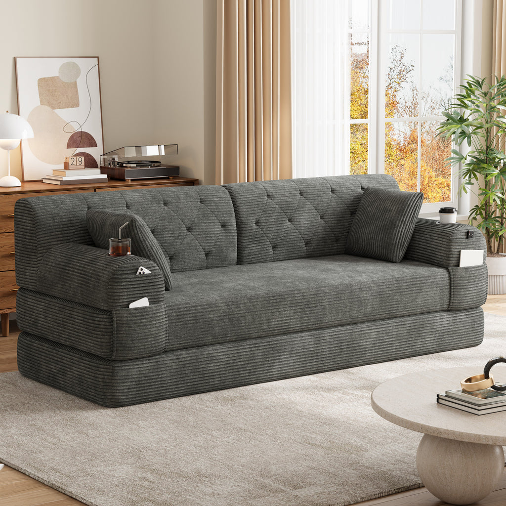 Dark Grey Corduroy 3-Seater Sofa Bed — detail 8