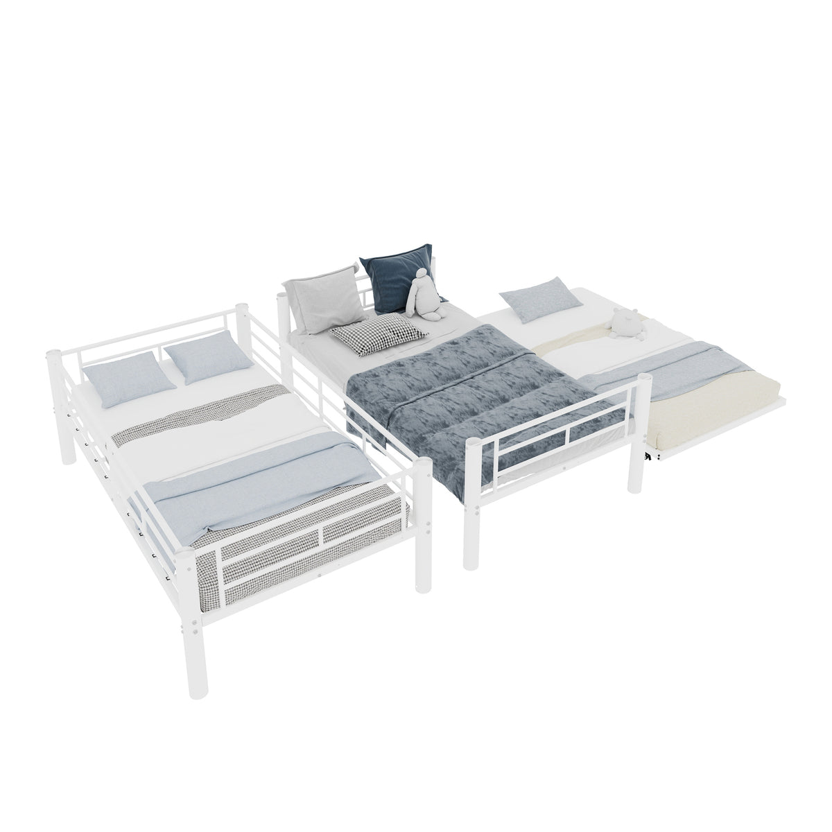 White Metal Bunk Bed with Pull-Out Trundle – 90 × 190 cm — detail 14