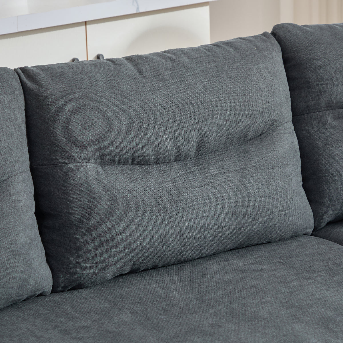 Dark Grey Oversized Chenille Chaise Lounge with Pillows — detail 18