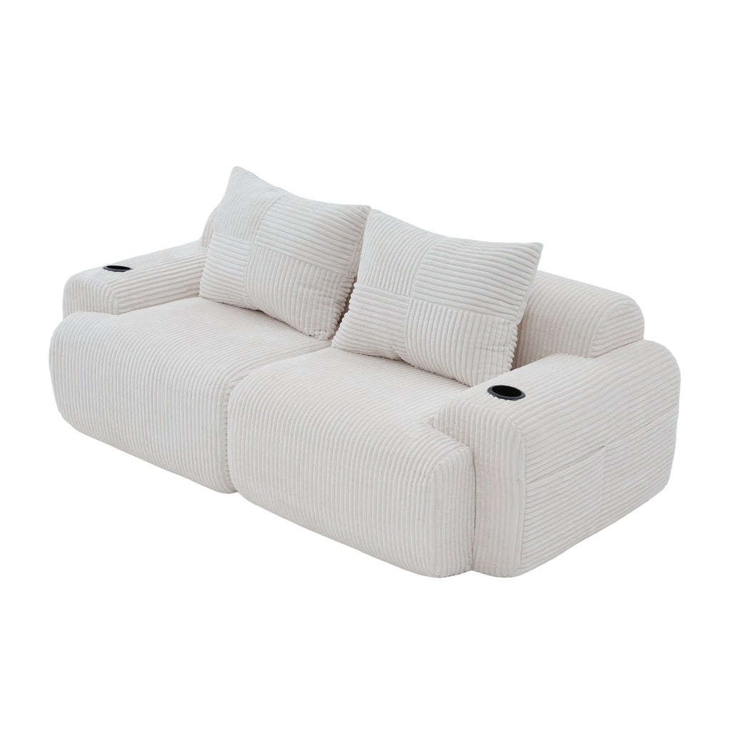 Beige Corduroy 2-Seater Modular Sofa — detail 14