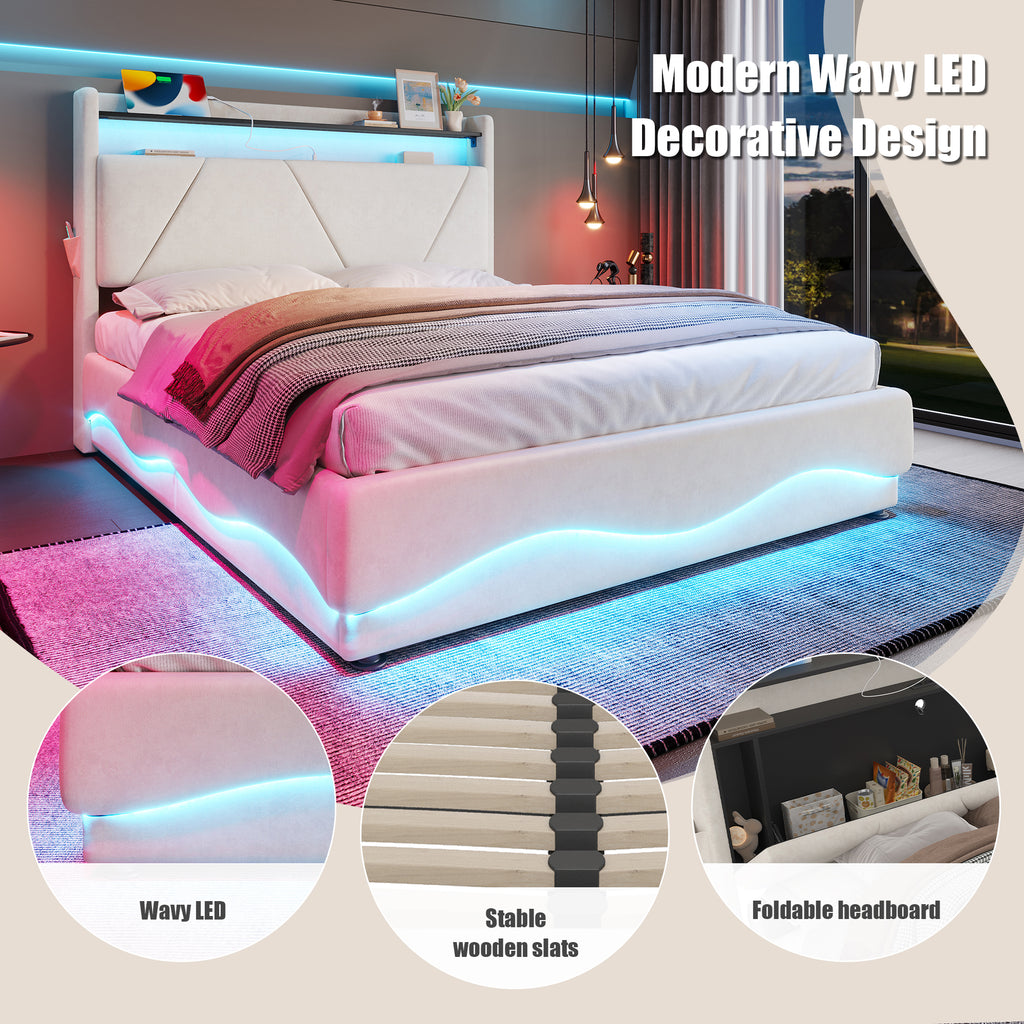 Beige Velvet Storage Bed Frame – 150 × 200 cm — detail 6