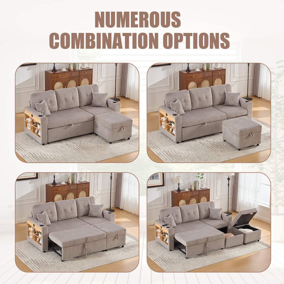 Light Grey Corduroy Sofa Bed — detail 10