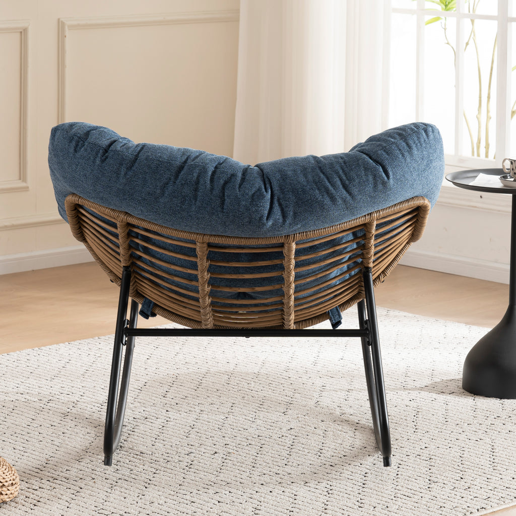 Blue Oversized Rattan Rocking Chair with Cushion — detail 2