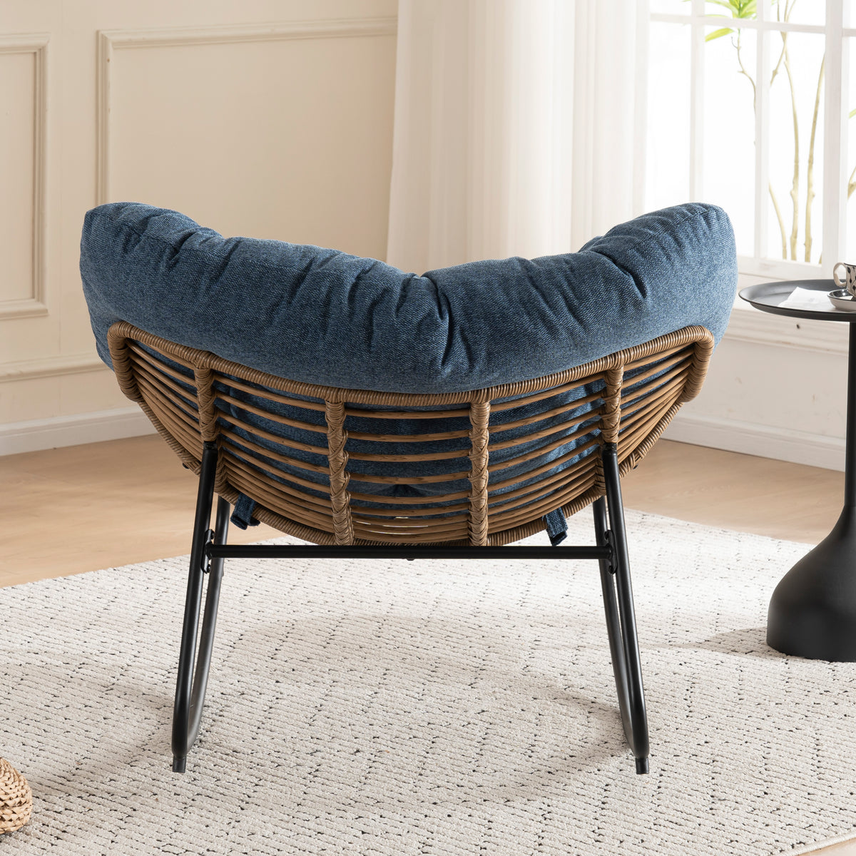 Blue Oversized Rattan Rocking Chair with Cushion — detail 2