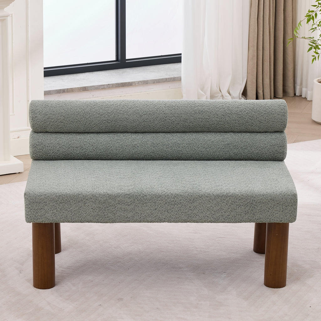 Green Bouclé Upholstered Bench with Backrest — detail 10