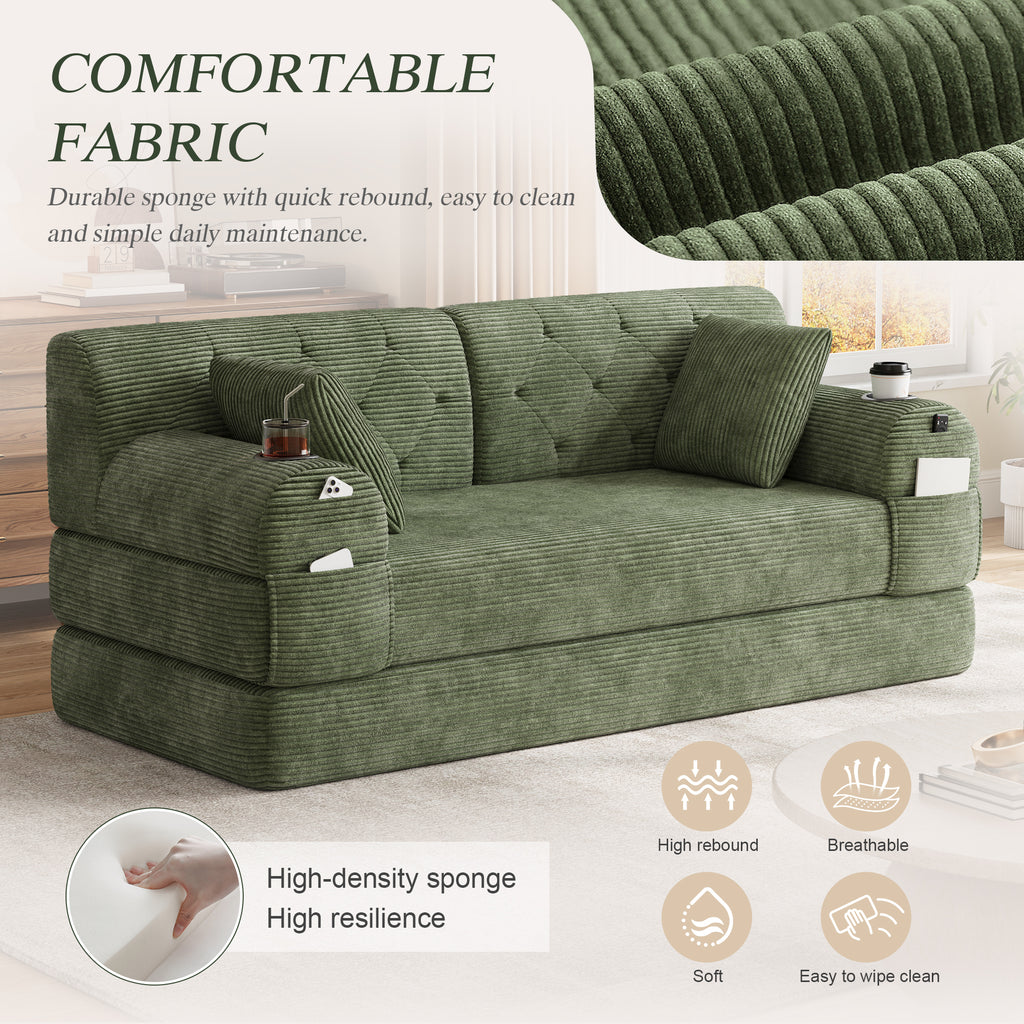 Green Corduroy 2-Seater Sofa Bed — detail 5