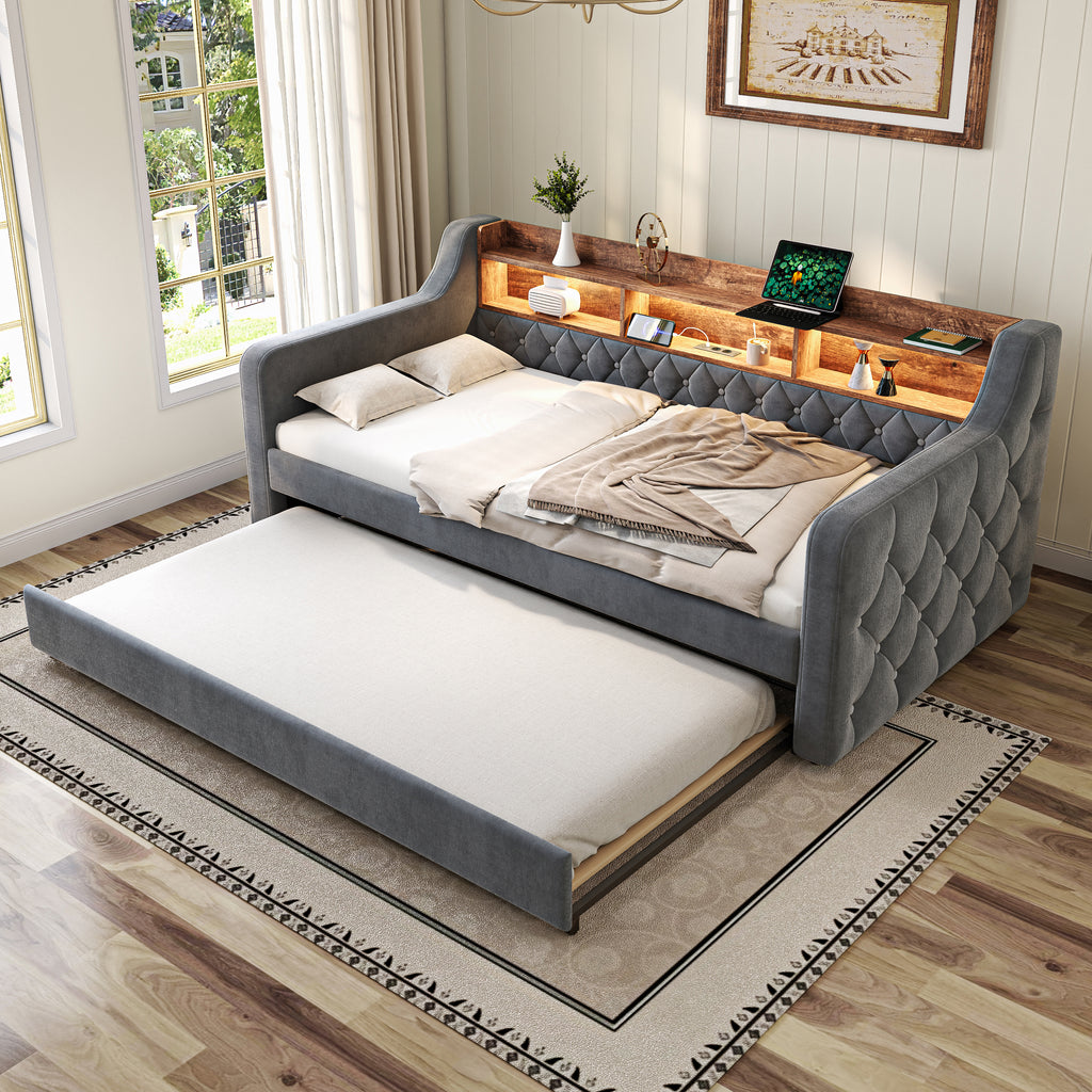 Dark Grey Velvet Sofa Bed — detail 3
