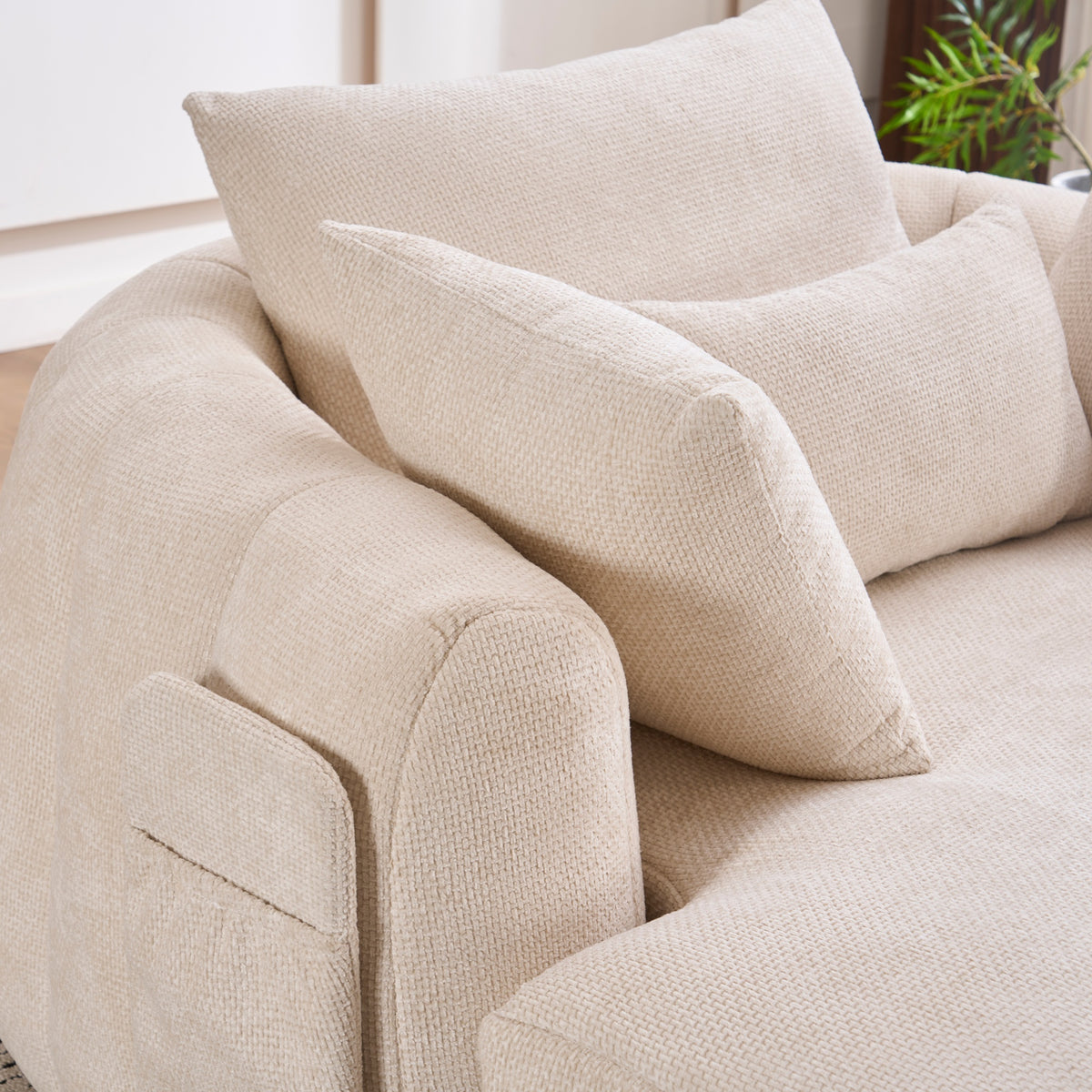 White Oversized Chenille Chaise Lounge with Pillows — detail 11