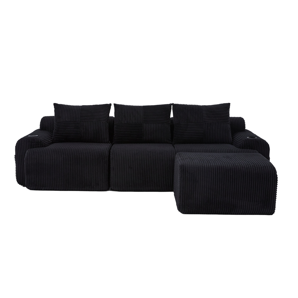 Black Corduroy 3-Seater Modular Sofa with Ottoman — detail 22