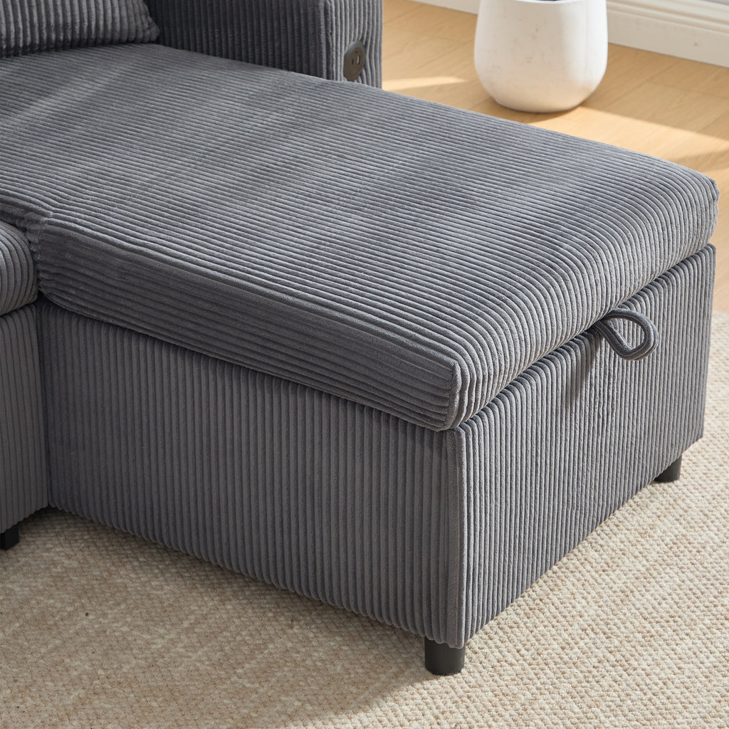 Charcoal grey Oversized Chenille Chaise Lounge with Pillows — detail 16