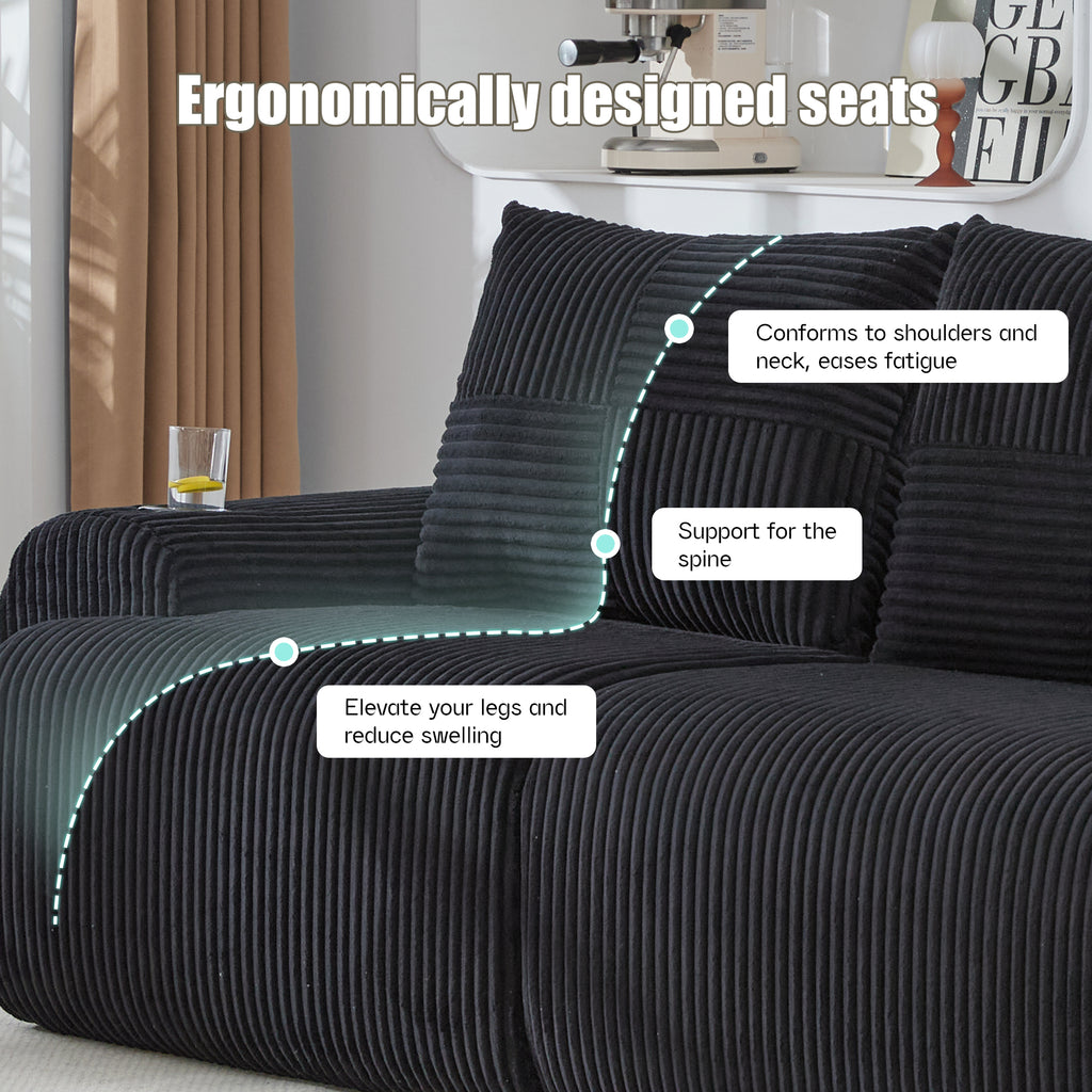 Black Corduroy 2-Seater Modular Sofa — detail 4