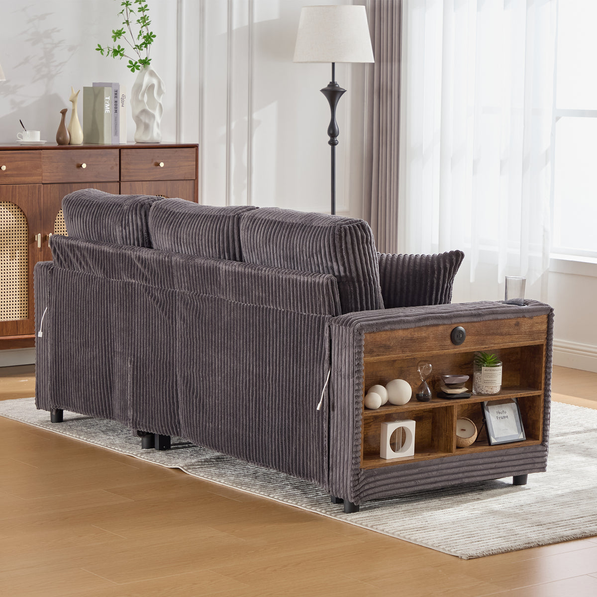 Dark Grey Corduroy Sofa Bed — detail 18