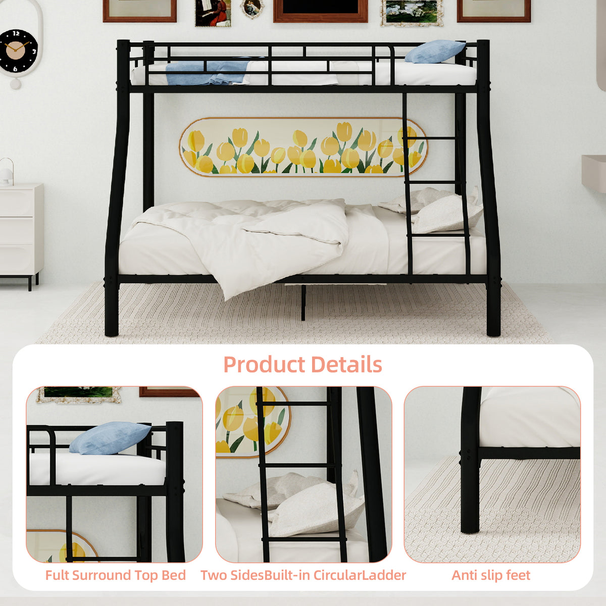 Black Metal Bunk Bed – Single over Double — detail 7