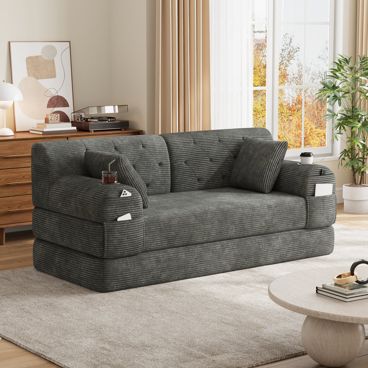 Dark Grey Corduroy 2-Seater Sofa Bed — detail 8