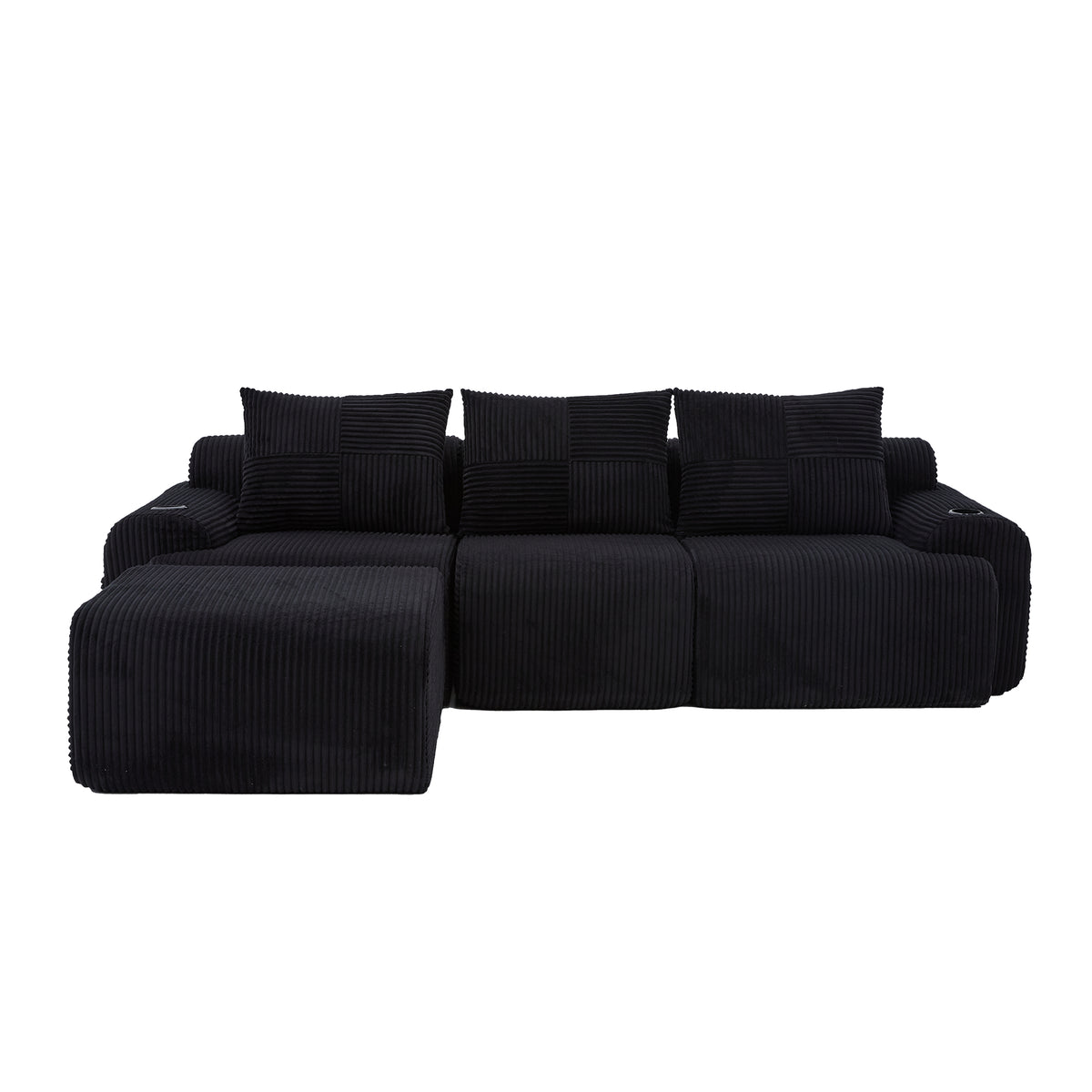 Black Corduroy 3-Seater Modular Sofa with Ottoman — detail 21