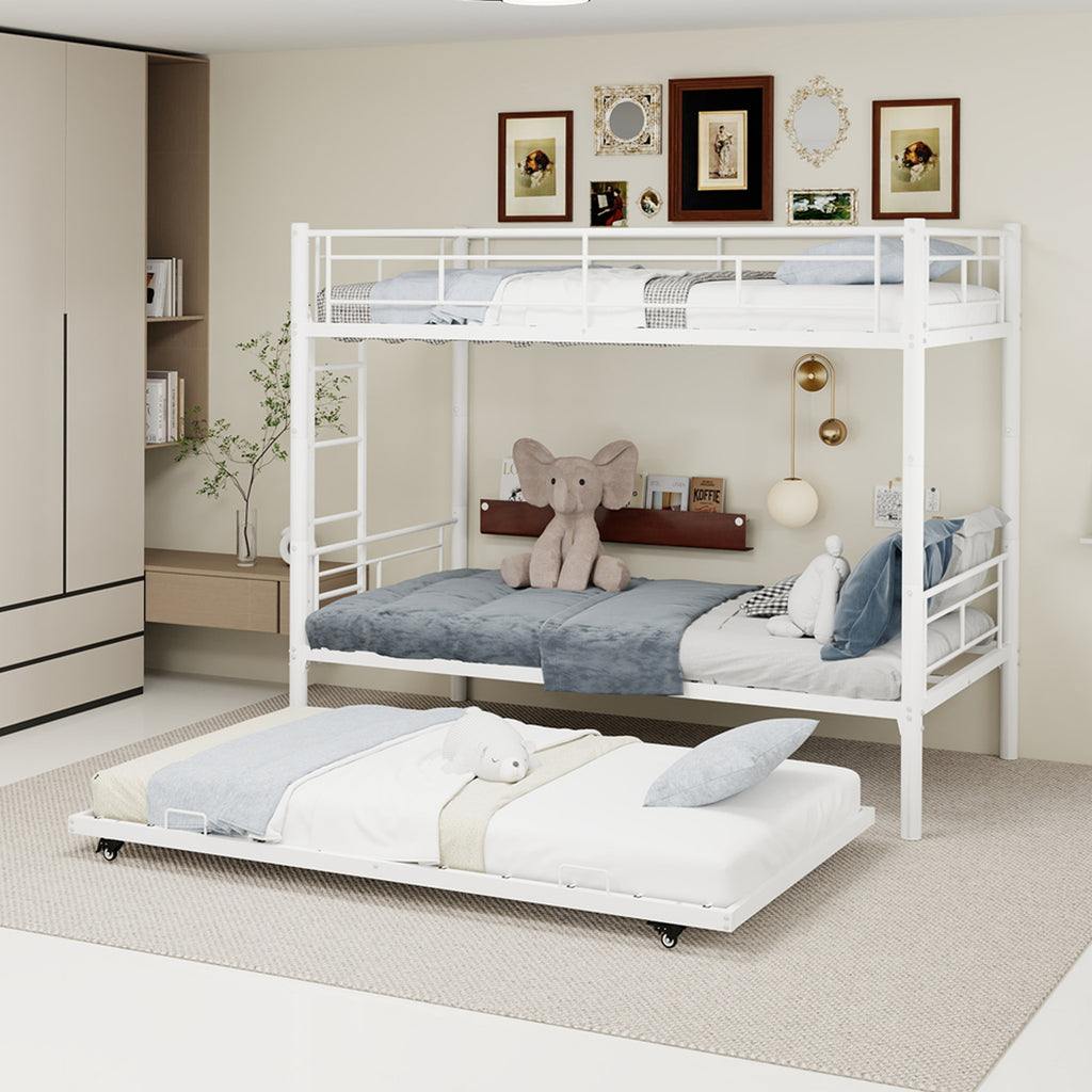 White Metal Bunk Bed with Pull-Out Trundle – 90 × 190 cm — detail 3