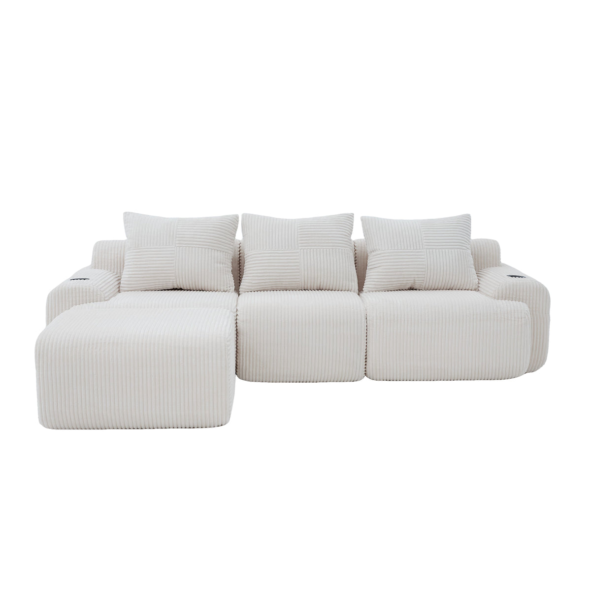 Beige Corduroy 3-Seater Modular Sofa with Ottoman — detail 20