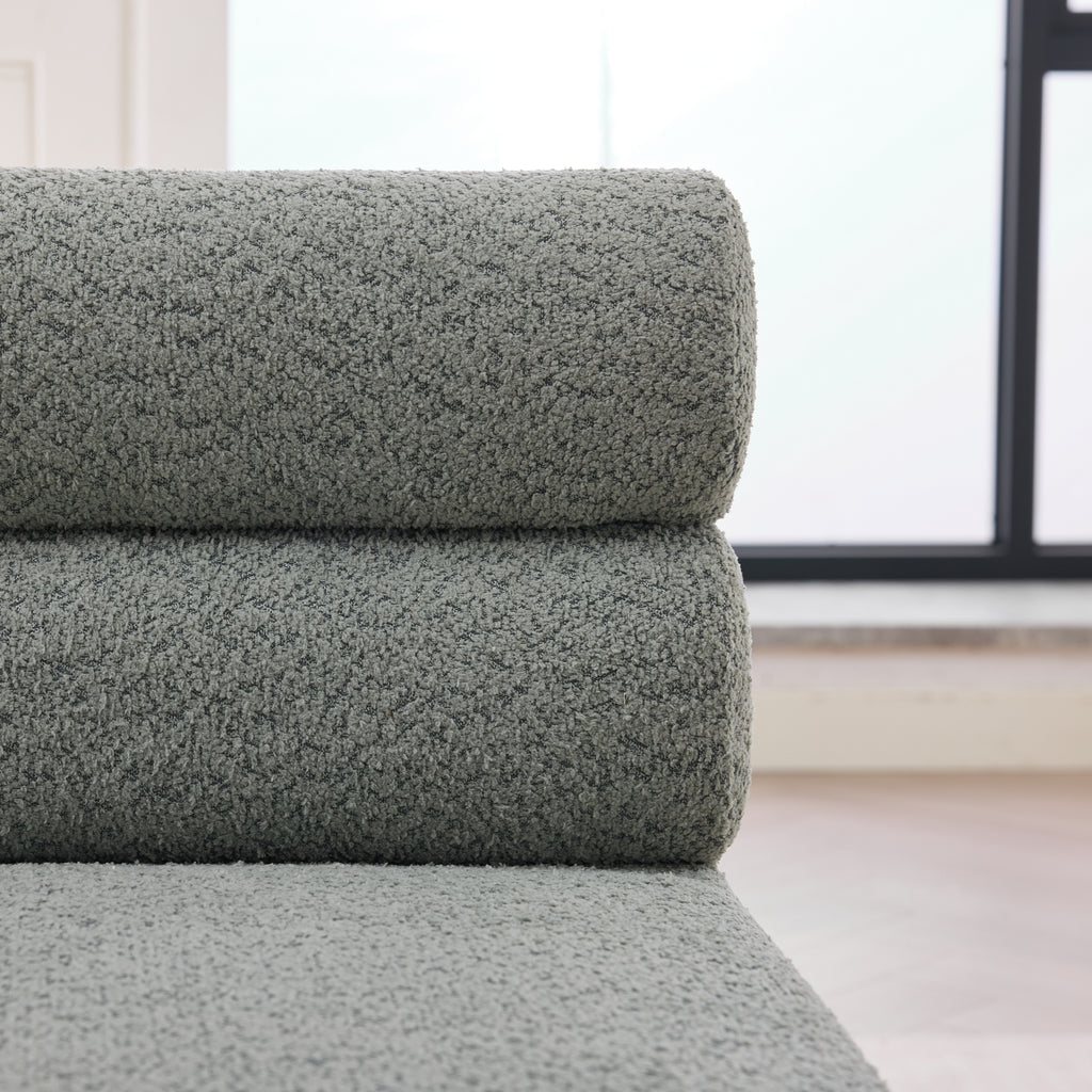 Green Bouclé Upholstered Bench with Backrest — detail 3