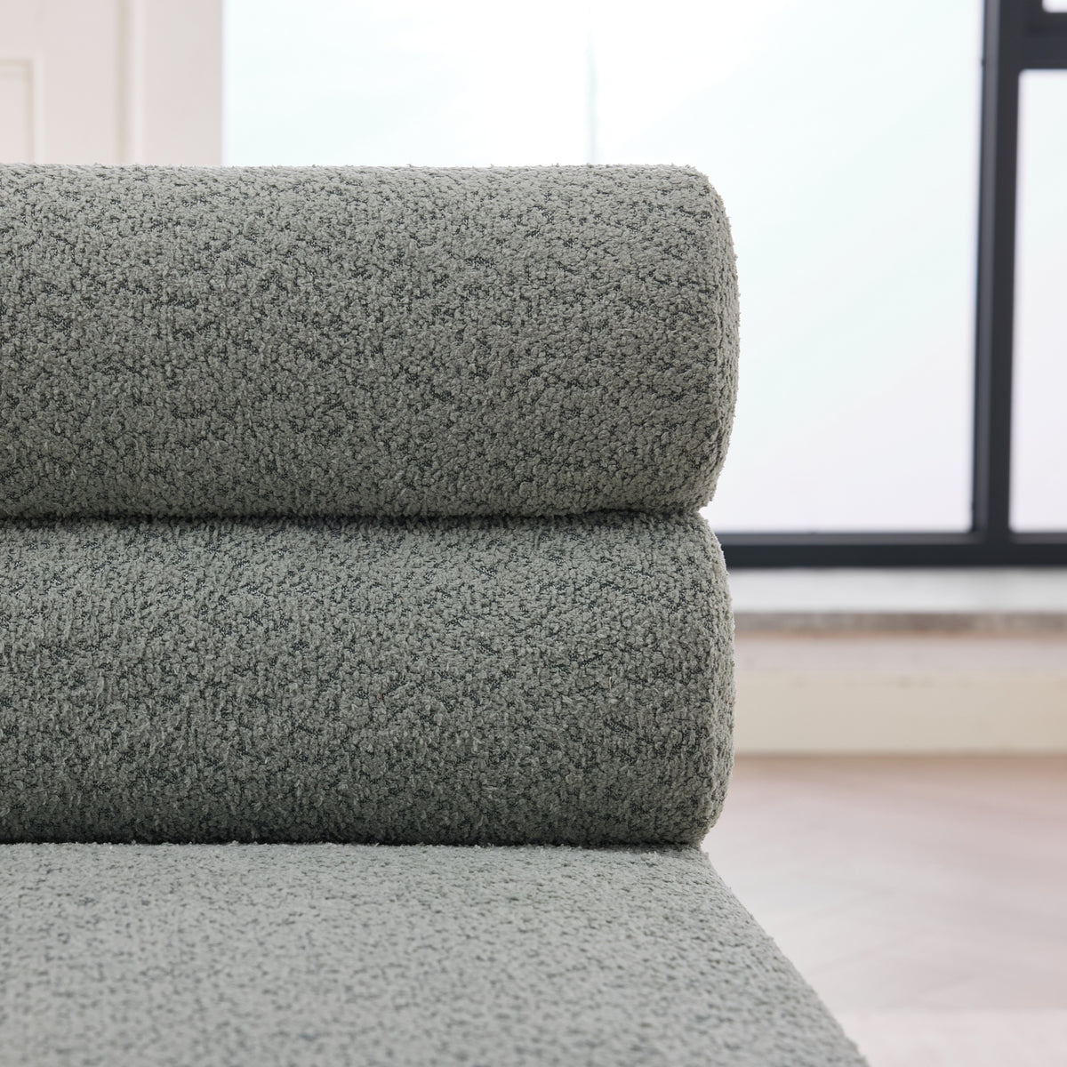 Green Bouclé Upholstered Bench with Backrest — detail 3