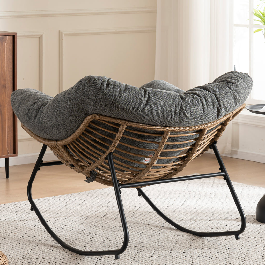Grey Oversized Rattan Rocking Chair with Cushion — detail 3