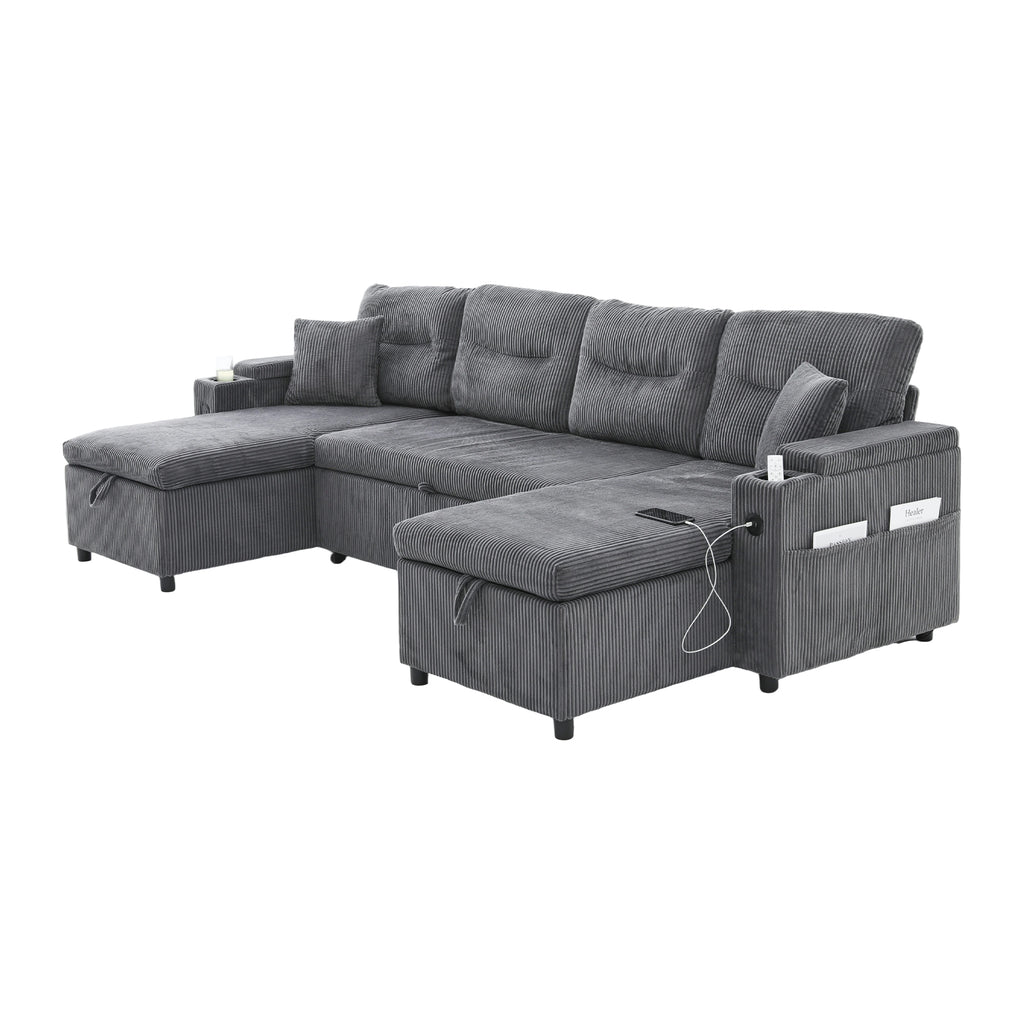 Charcoal grey Oversized Chenille Chaise Lounge with Pillows — detail 26