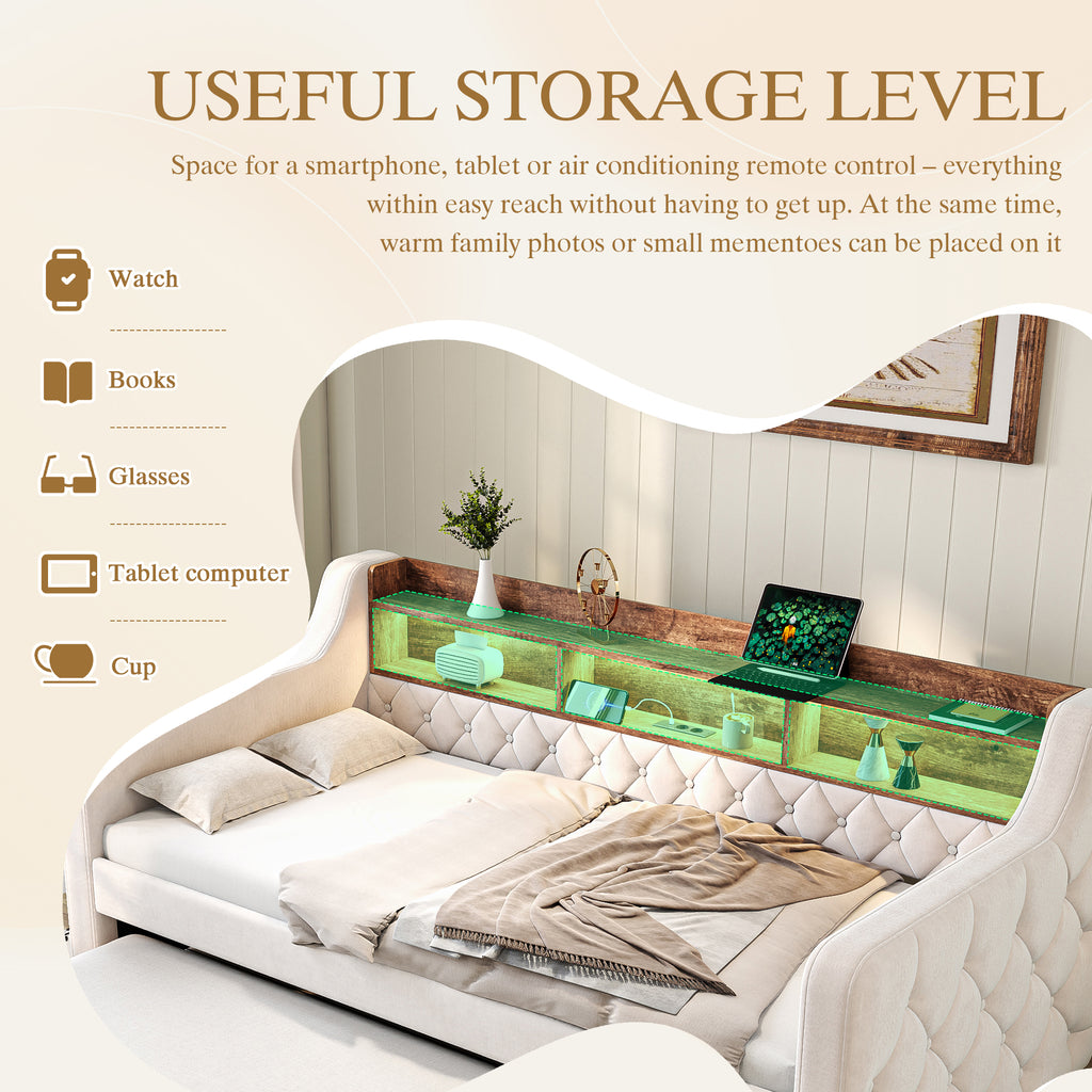Beige Velvet Sofa Bed — detail 10