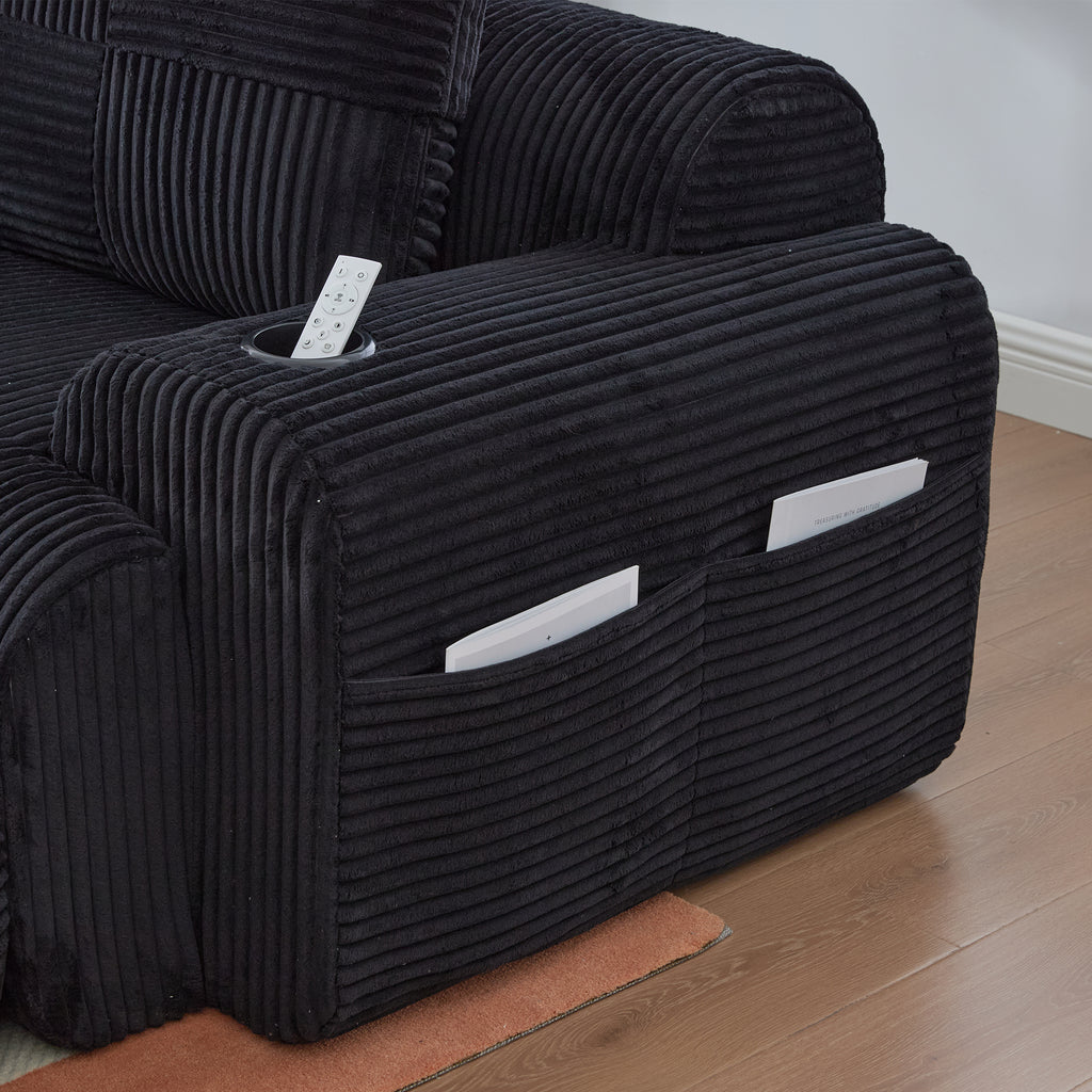Black Corduroy 3-Seater Modular Sofa with Ottoman — detail 18