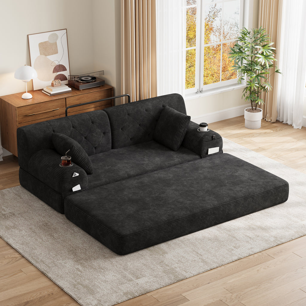 Black Corduroy 2-Seater Sofa Bed — product view
