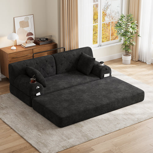 Black Corduroy 2-Seater Sofa Bed — product view