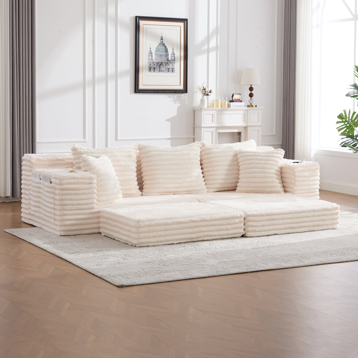 Beige Corduroy Sofa Bed — detail 12