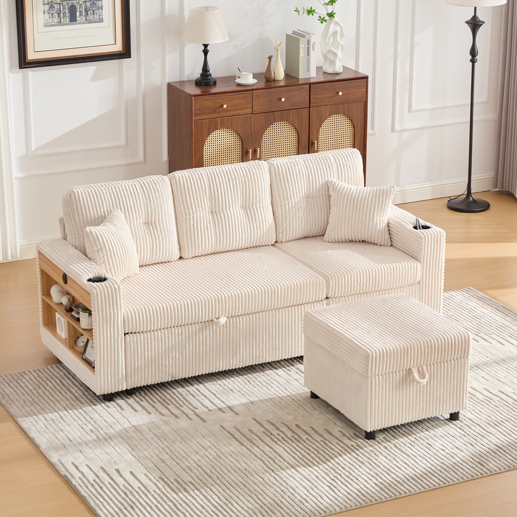 Beige Corduroy Sofa Bed — detail 2