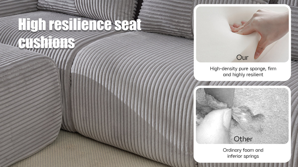 Light Grey Corduroy 4-Seater Modular Sofa with Two Ottomans — detail 23