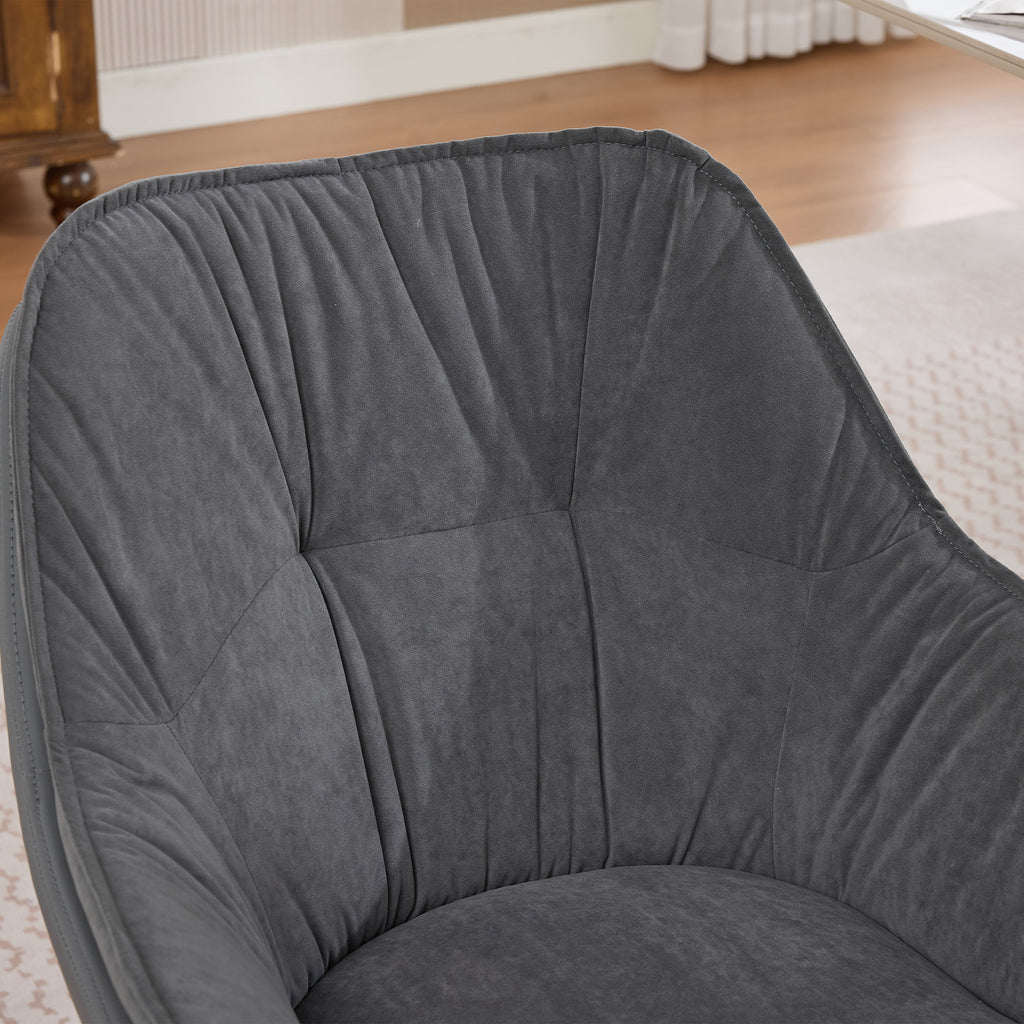 Grey Faux Leather Swivel Accent Chair with Auto-Return — detail 3