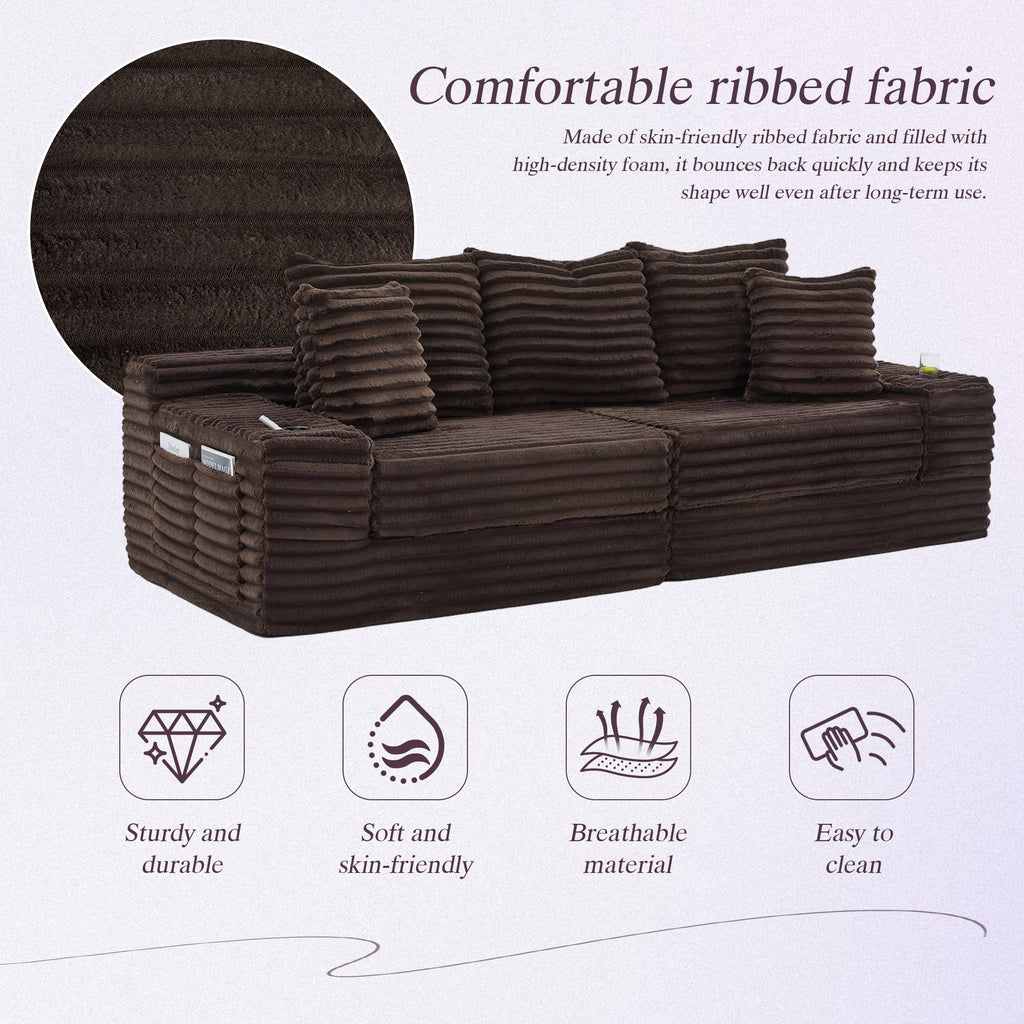 Coffee Corduroy Sofa Bed — detail 5